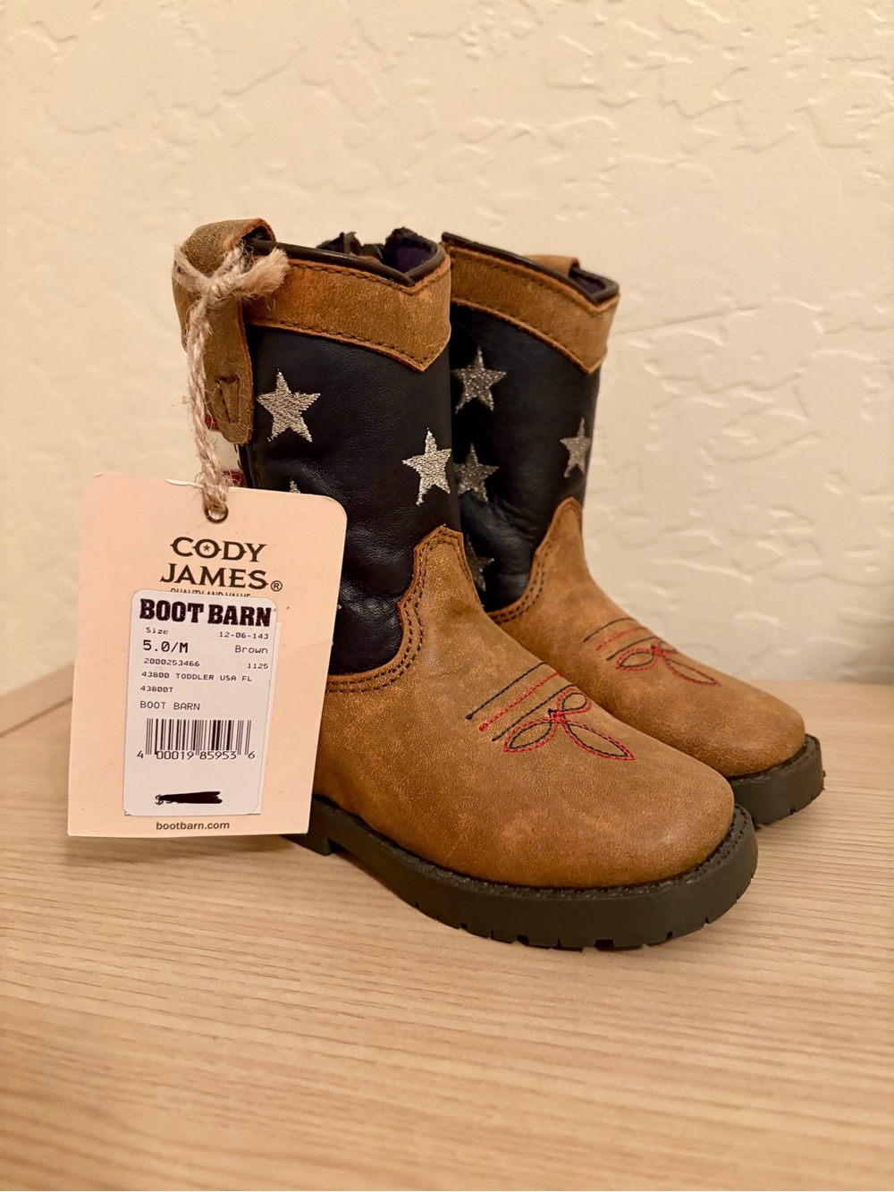 Cody James American Toddler Tan & Navy Western Flag Boot